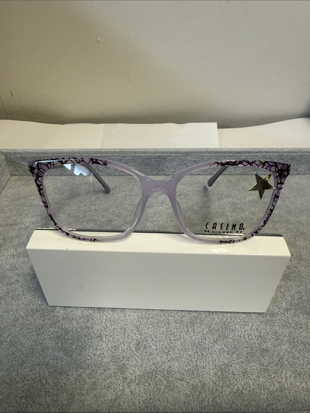 NWT Casino Ruby by Ideal Optics Light Purple Patterned Cat-Eye Women's Glasses